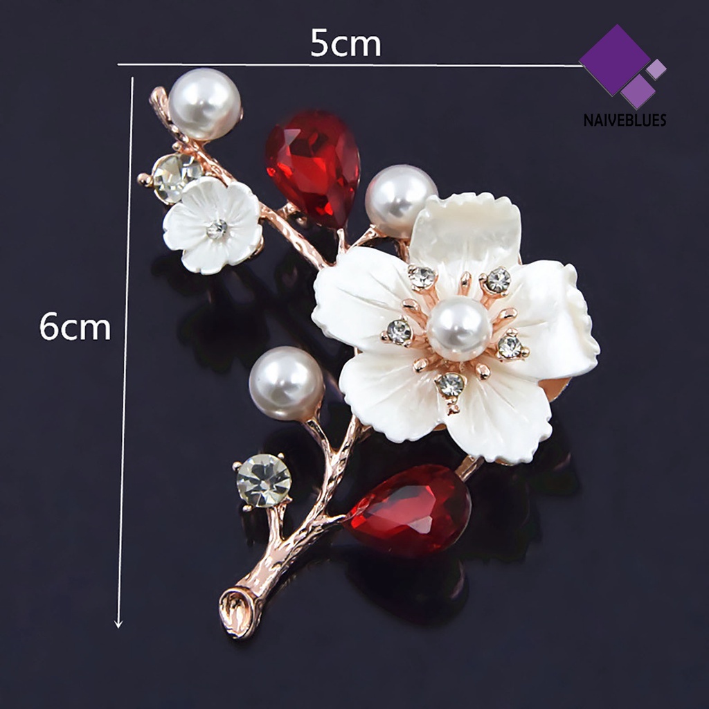 &lt; Naiveblues &gt; Mutiara Imitasi Kerang Hadiah Pernikahan Elegan Plum Blossom Berlian Imitasi Lapel Kostum Aksesoris