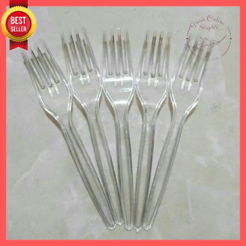 GOS -C408- 1 PCS Garpu Makan Plastik Bening - Garpu Plastik Transparan SATUAN - Garpu Plastik Panjang 1PCS