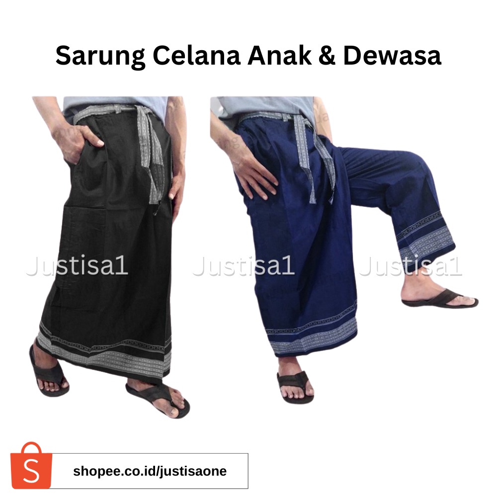 Sarung Celana Instan Remaja Dewasa - Sarcel Celsar Cesar Celarung Instant Pria Laki Muslim Cowo Cowok Polos Warna Motif Islam Sholat Shalat Solat Salat Jumbo Panjang Karet Pinggang Murah Adem Tebal Awet Kantong Hitam Abu Coklat Biru Merah Motif Kotak