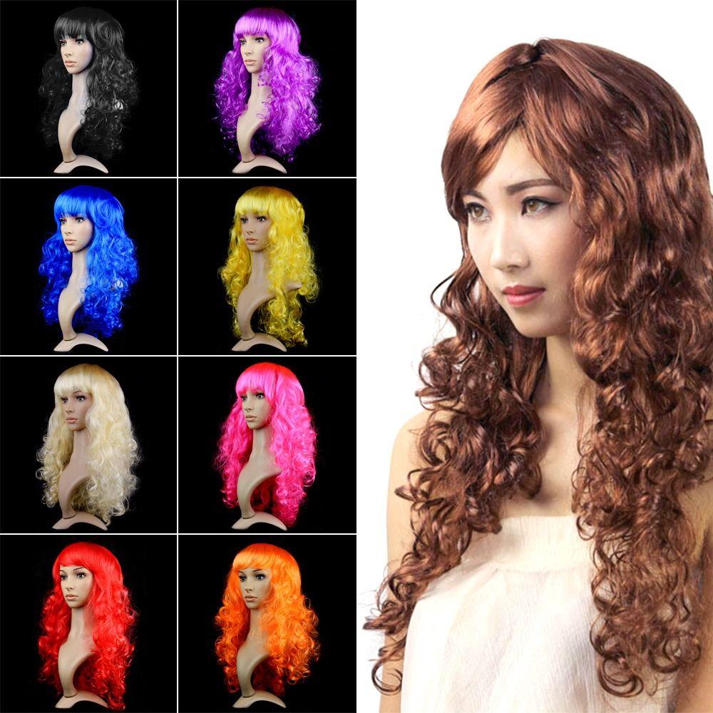 Lily Wig Wanita Middle Score Rambut Tebal Kostum Cosplay Wig Penuh Roll Panjang