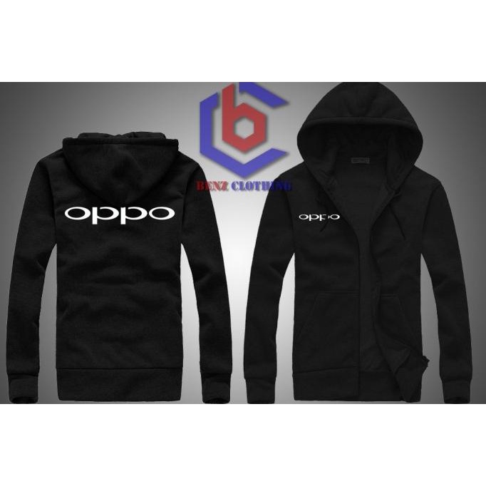Jaket Hoodie Sweater OPPO Outerwear Pria Wanita Zipper Resleting Depan Polos Sablon Polyflek Korea