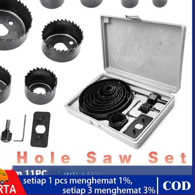 ☋ 11 Pcs HoleSaw Kit Hole Saw Set  Mata Bor Pelubang Kayu PVC Termurah Berkualitas ➵