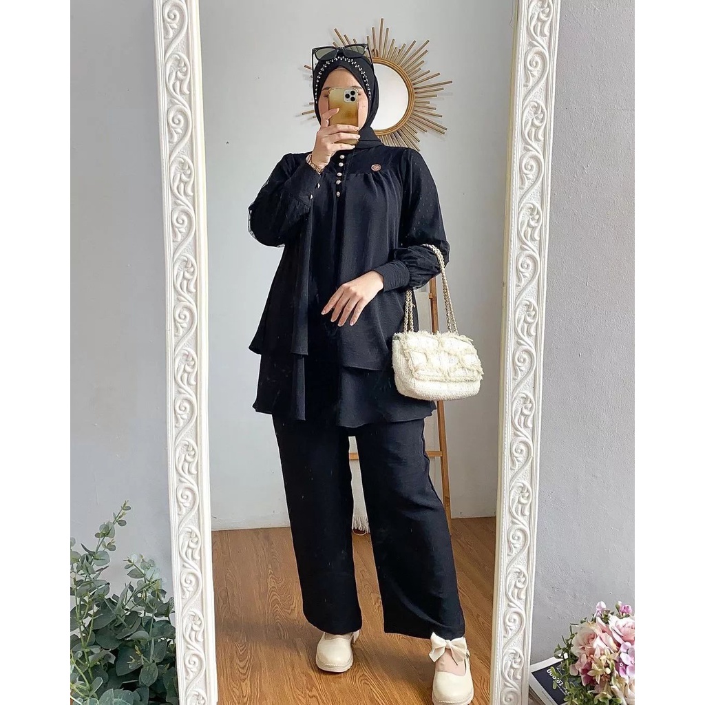 ONESET TERBARU HANNA SET KF SETELAN CELANA WANITA MUSLIM KEKINIAN SETCEL PANJANG WANITA BAHAN CRINKL