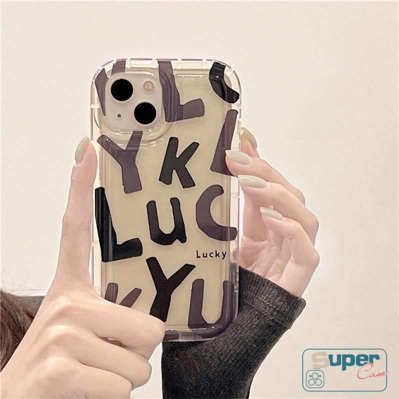 Kompatibel Untuk iPhone 7plus 8plus 11 14 13 12 Pro MAX 6 6S 7 8 Plus XR X XS MAX TPU Lembut Huruf Alfabet Sederhana Lucky Transparan Airbag Shockproof Silicon Back Cover