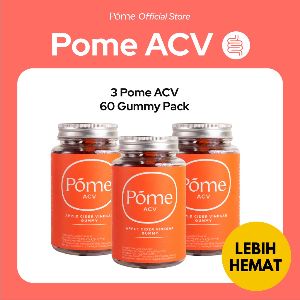 Pome ACV Paket 3 Botol Gummy Cuka Apel Apple Cider Vinegar Suplemen Diet Vegan