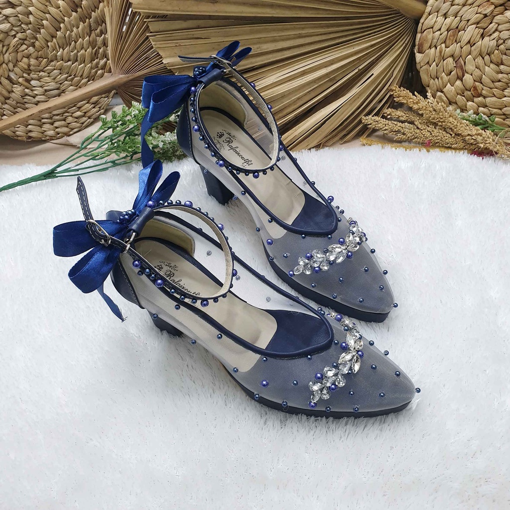 Sepatu wedding pesta cantik v merrisa navy 7cm tahu