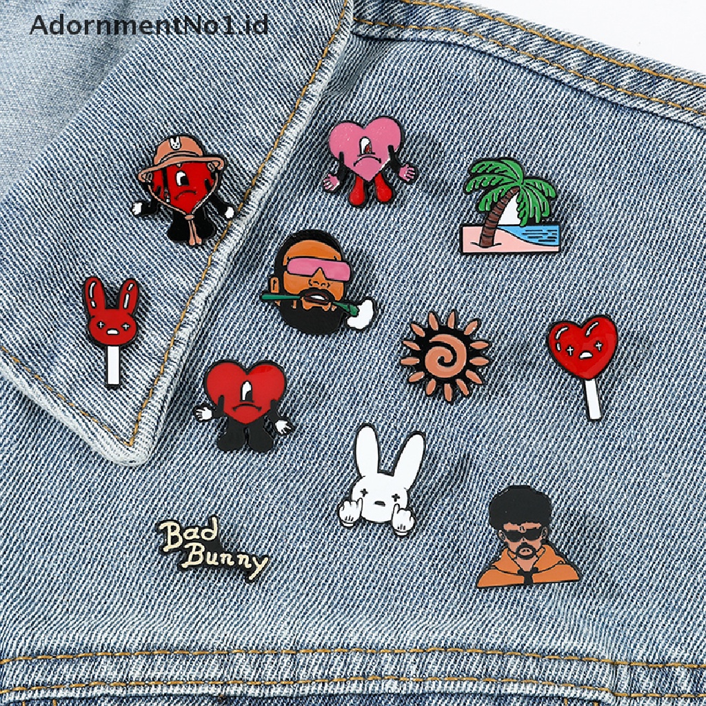 [AdornmentNo1] Bad Bunny Pin Untuk Aksesoris Ransel Merah Hati Enamel Lencana Perhiasan Fashion Bros Jaket Denim Dekorasi Hadiah Untuk Teman [ID]