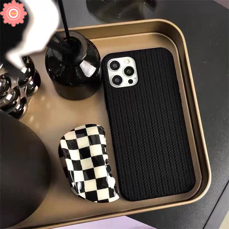 IPHONE Casing Ponsel Simple Mewah Kompatibel Untuk Iphone11 7plus 8plus XR 12 13 14 Pro MAX X XS Max7 8 Plus SE 2020 Pola Sweater Rajut Tahan Kotoran Lembut Full Penutup Belakang