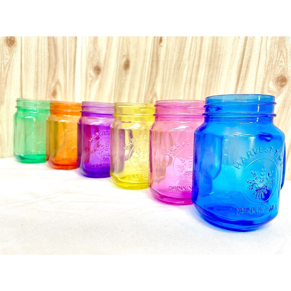 Gelas Kaca Jar Warna isi 6pcs Tanpa Tutup 500ml / Mug Jar Toples