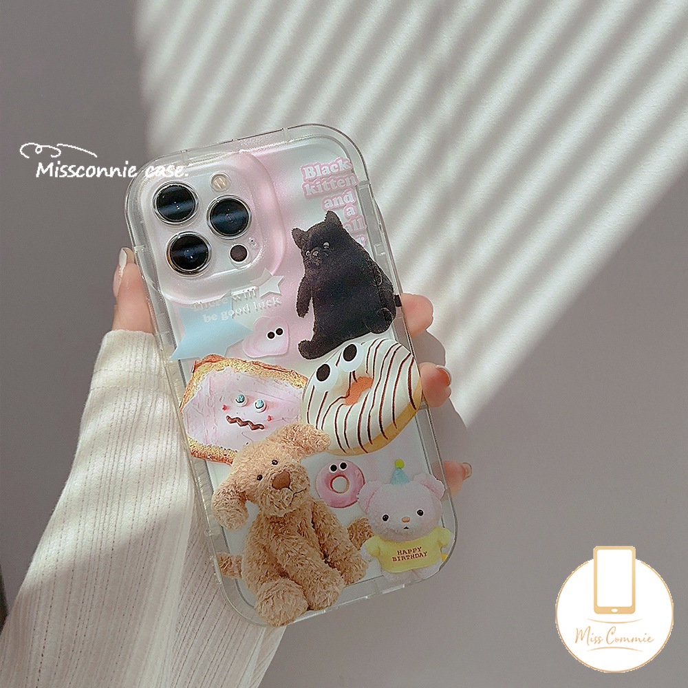 Hewan Lucu Stiker Casing Kompatibel Untuk iPhone 7Plus XR 11 13 12 14 Pro Max 6s 7 8 6 Plus X XS Max SE 2020 Boneka Beruang Shockproof Airbag Lembut Tpu Bening Case Cover