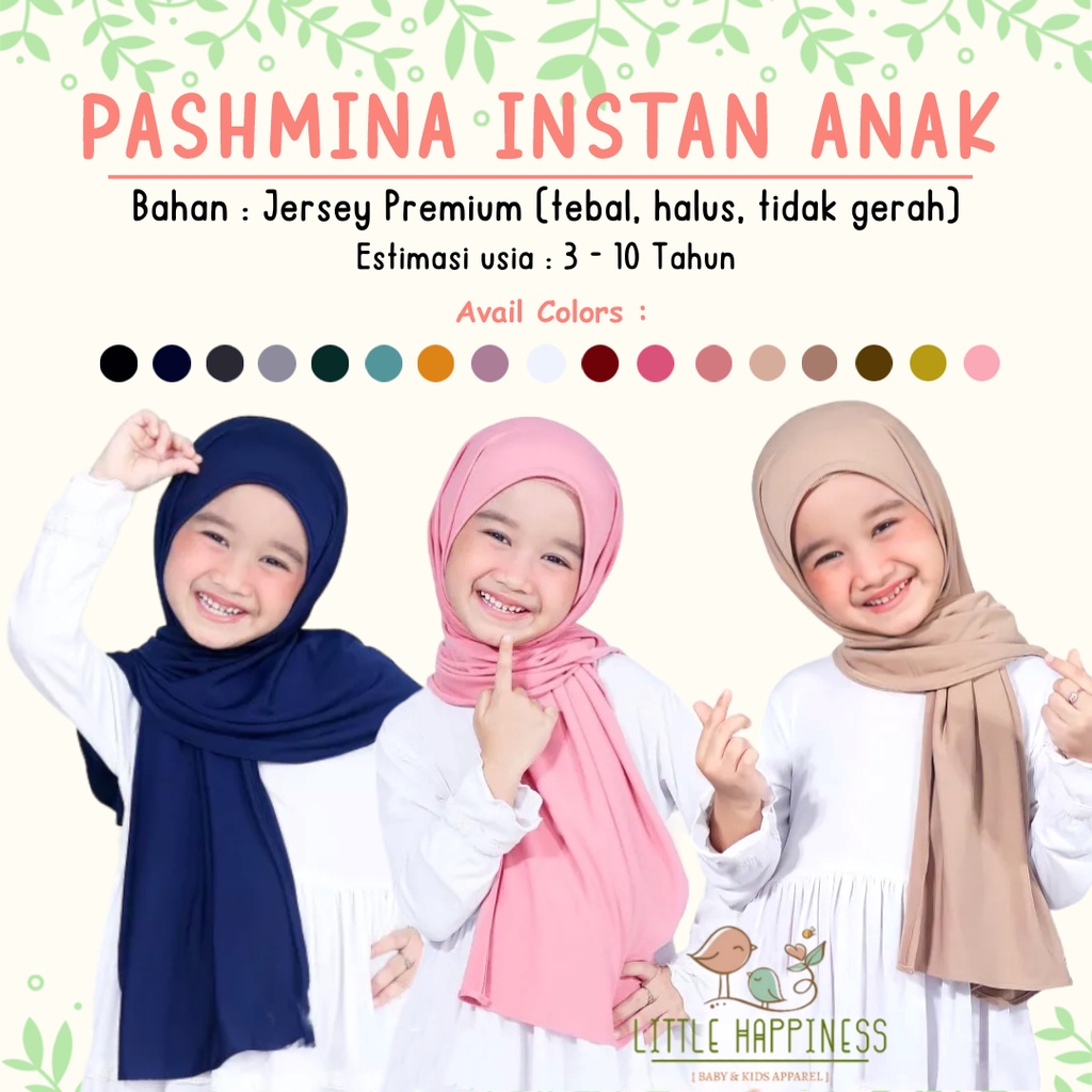 Pashmina Instan Anak Bahan Jersey Premium Usia 3 - 10 Tahun / JILBAB INSTAN ANAK