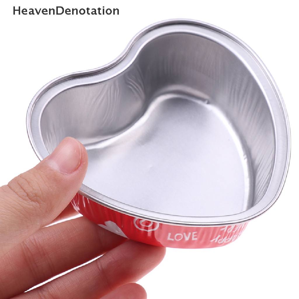 [HeavenDenotation] 10Pcs / Set 100ML Heart Shaped Aluminum Foil Cake Cup with Lids Baking Pans HDV