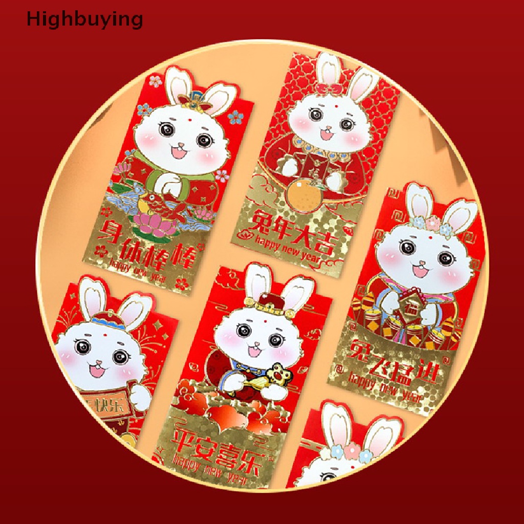 Hbid 6pcs Festival Tahun Kelinci Cina Hongbao Bronzing Amplop Merah Kartun Anak Hadiah Uang Packing Tas Uang Keberuntungan Packing Bag Glory