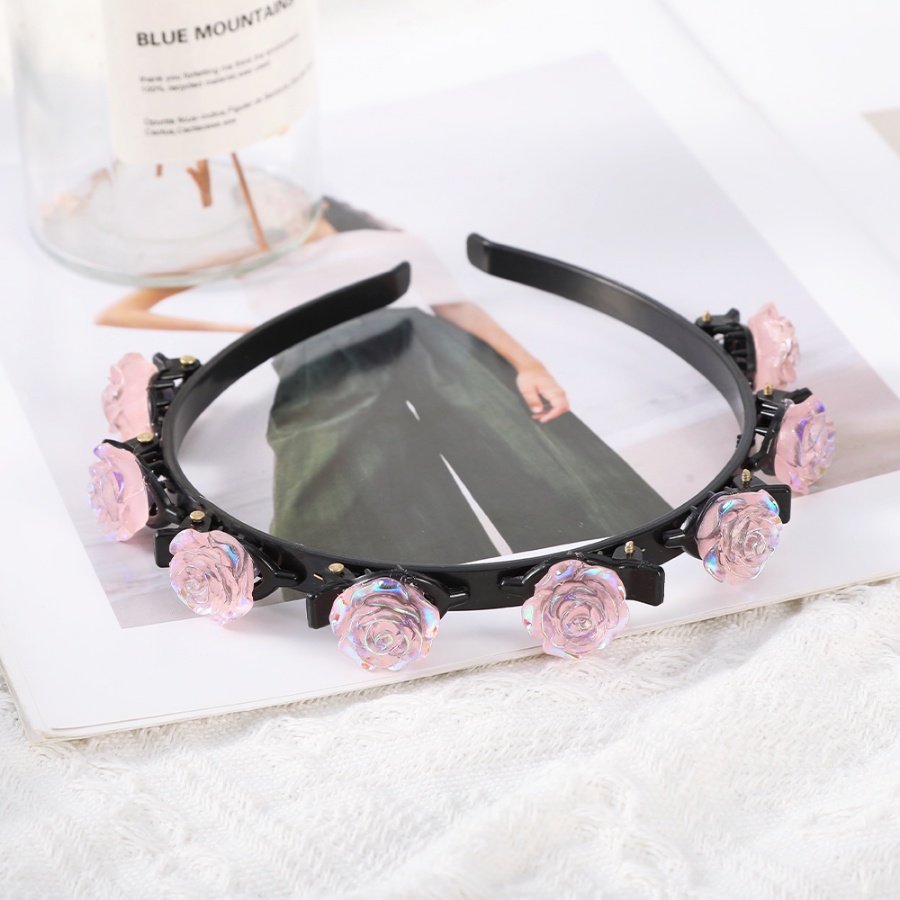 Korea Kristal Bunga Mawar Rambut Band Kepang Plastik Headband Hair Clip Woman Aksesoris Rambut