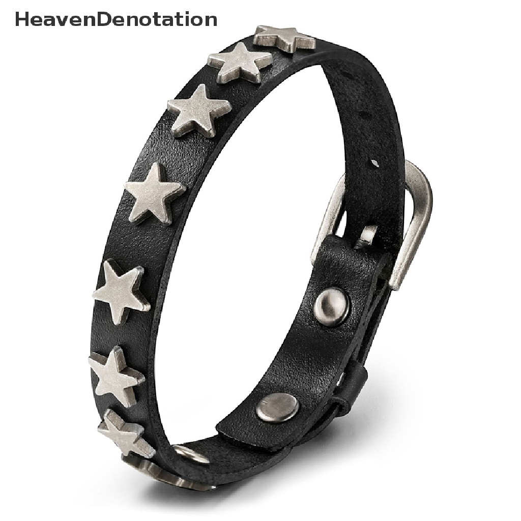 [HeavenDenotation] Punk Vintage Sabuk Gesper Gelang Bungkus Bintang Paku Rivet Kulit Gelang Cuff Bracelet HDV