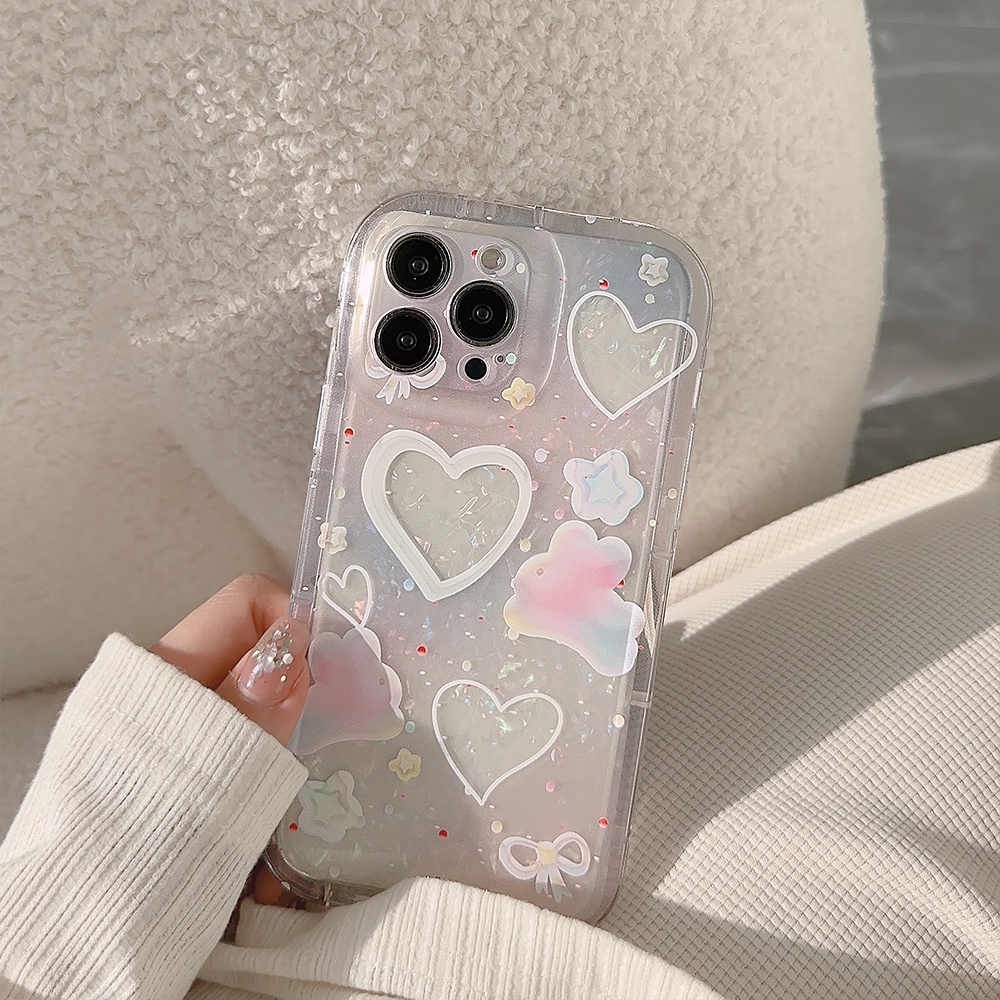 IPHONE Ins Cinta Pola Kelinci Cocok Untuk Iphone14 14pro 14plus 13 13mini 13pro 13prm iPhone12 7Plus 8Plus Xr XS 13 12mini Pro Max TPU Empat Sudut Casing Ponsel Tahan Guncangan