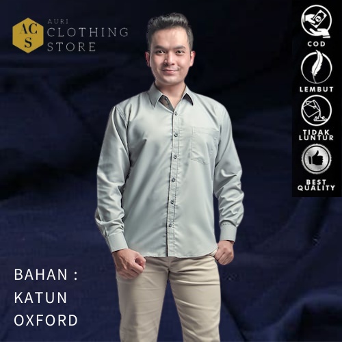 Kemeja Cowok polos lengan panjang slimfit hem pria kantor hitam merah silver abu muda mocca hijau