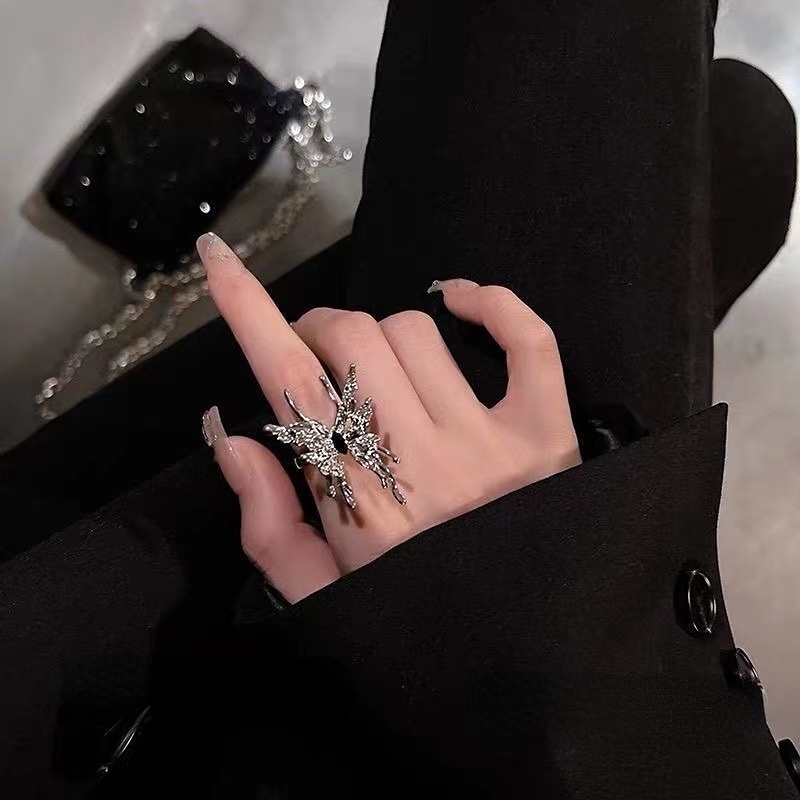 Cincin Pembukaan Kupu-Kupu Chic Karakter Berlebihan Artistik Adjustable Rings Jewelry Untuk Wanita Perempuanpesta