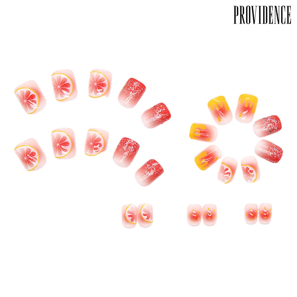 Providence 1set Kuku Palsu Penutup Penuh Gloss Tinggi Tahan Luntur DIY Dilepas Musim Panas Menyegarkan Indah Lemon Kuku Palsu Salon Pasokan