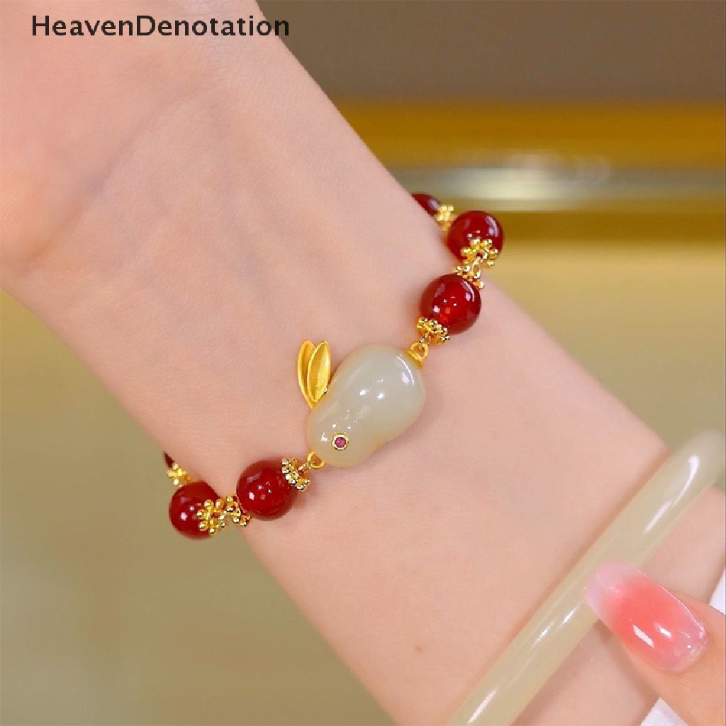 [HeavenDenotation] Sederhana Mode Kelinci Hetian Giok Gelang Fashion Temperamen Hewan Pesona Gelang Untuk Gadis Lucu Wanita Gelang Perlengkapan Perhiasan HDV