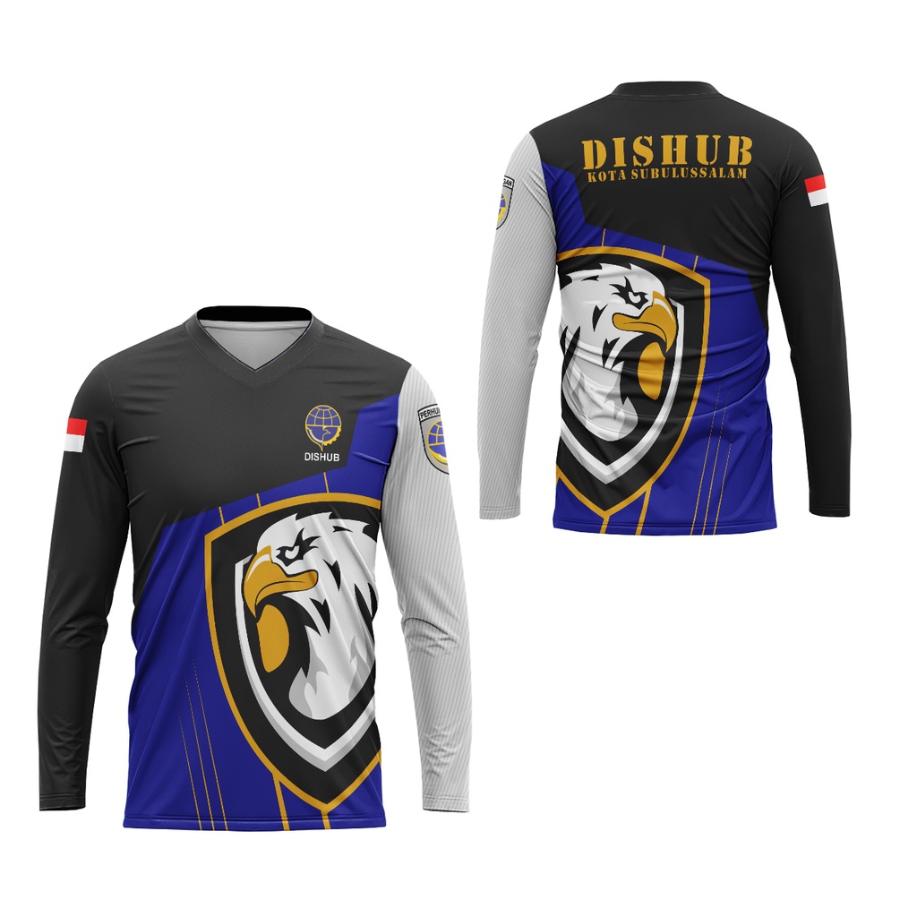 BajuArmy - Kaos Pria V-Neck Tema DISHUB New Lengan Panjang Full Print