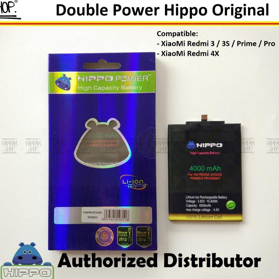 Penawaran Terpopuler Baterai Hippo Double Power Original XiaoMi BM47 Redmi 3 3S Prime Pro 4X Batre B