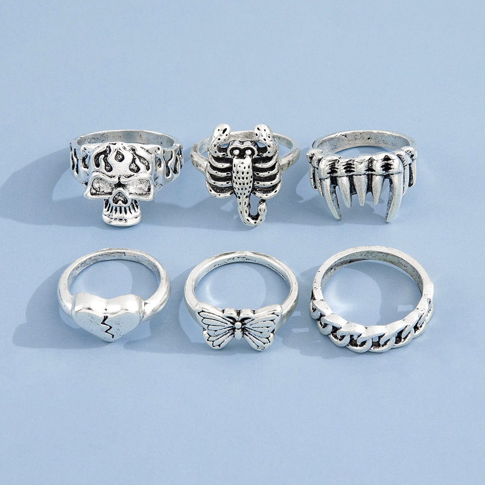 Kepribadian Hip-hop Fashion Retro Kalajengking Taring Cinta Tengkorak Kupu-Kupu Cincin Kombinasi