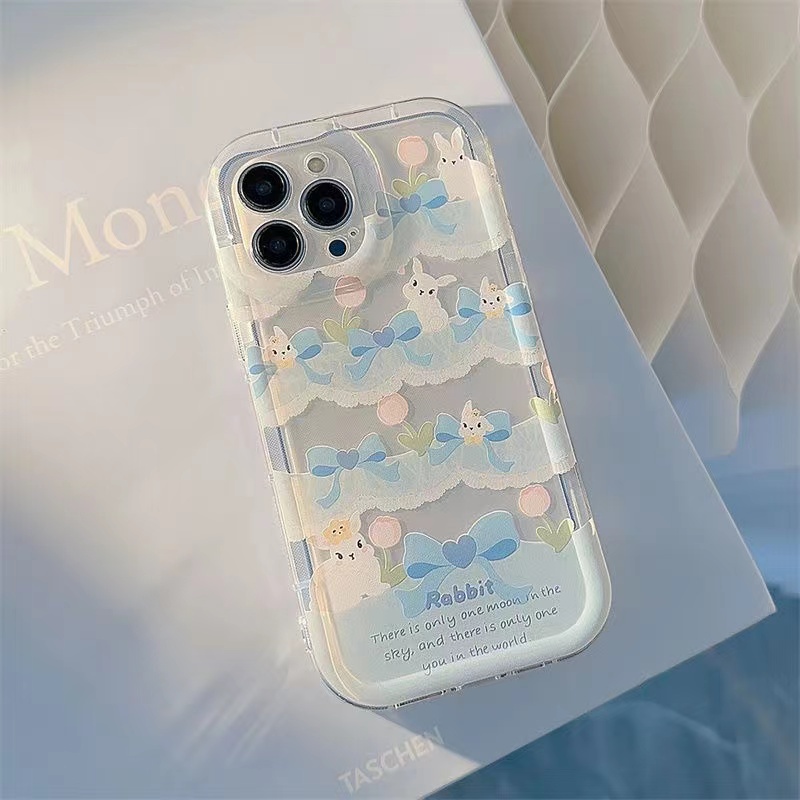 IPHONE Ins Pola Kelinci Biru Cocok Untuk Iphone14 14pro 14plus 13 13mini 13pro 13prm iPhone12 7Plus 8Plus Xr XS 13 12mini Pro Max Empat Sudut Casing Ponsel Tahan Guncangan