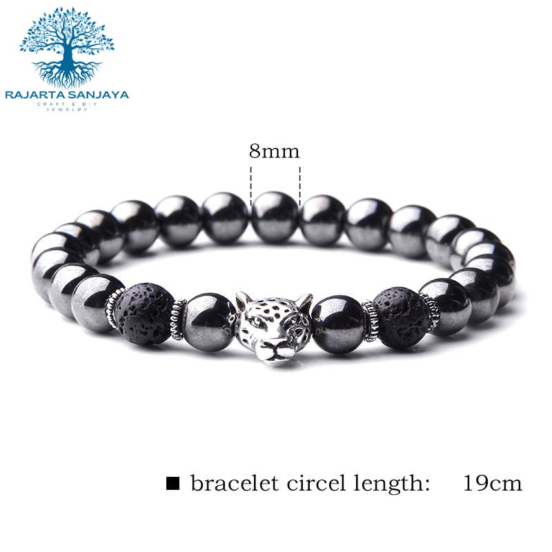 Gelang Kesehatan Batu Magnet Hematite Charm Leopard