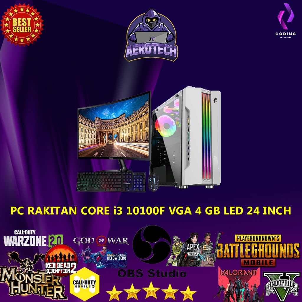 PC RAKITAN GAMING EDITING i3 10100F|VGA 4 GB|RAM 8 GB|LED 24 INCH FULL APLIKASI