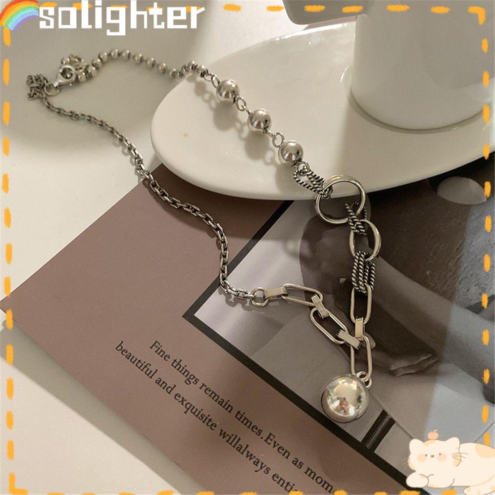 Solighter Perak Kalung Sederhana Fashion Vintage Pasangan Perhiasan