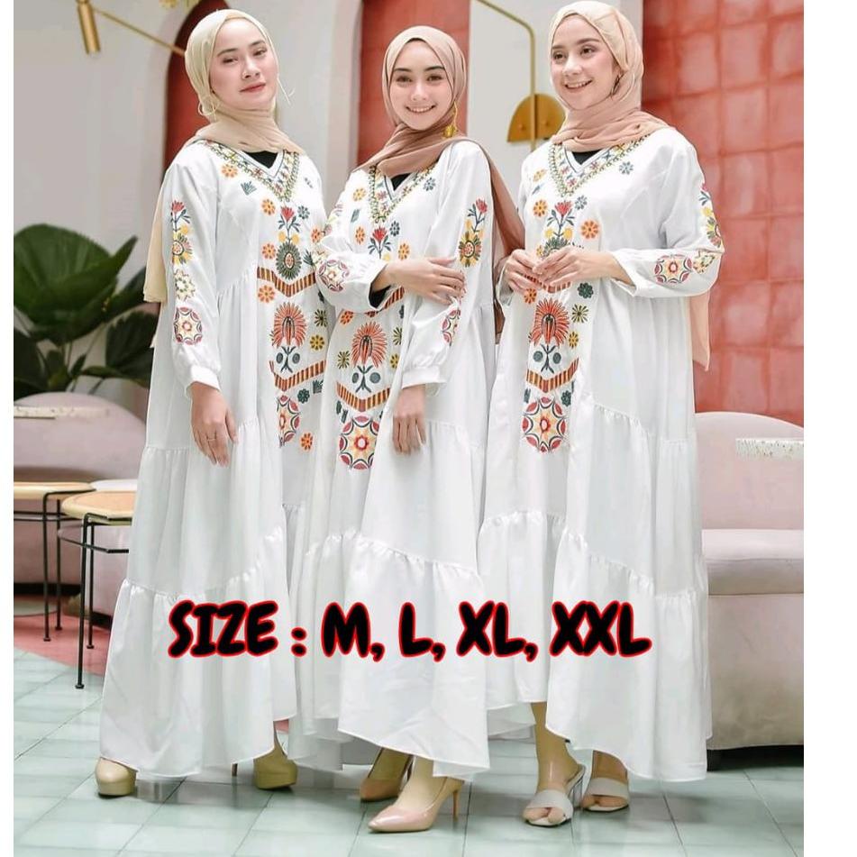 Sale Terbatas Ramadhani Ramadani Dress Gamis Putih Bordir L-XXXL Jumbo Gamis Bordir Turki Gamis Bord