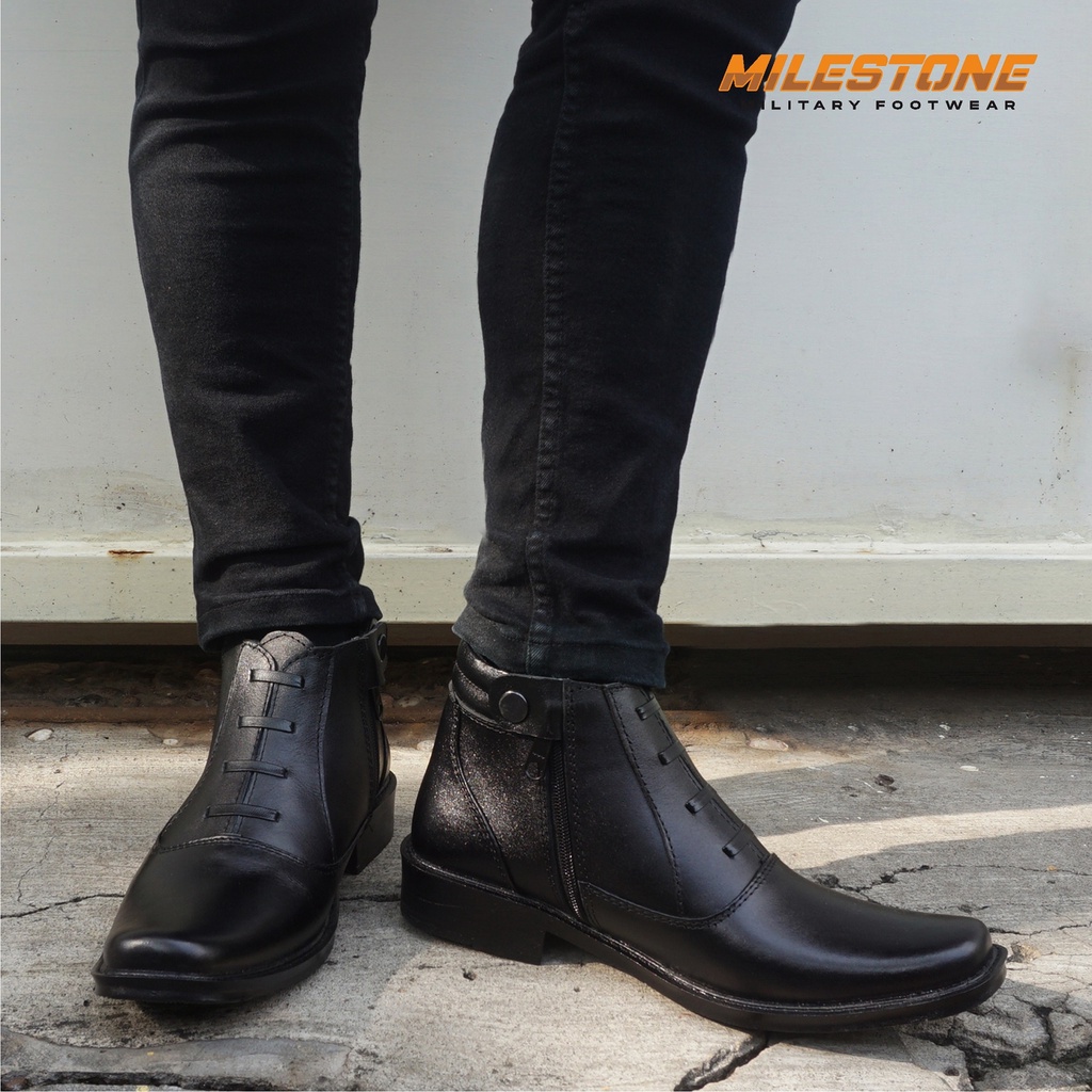 Sepatu Formal Pria Original MILESTONE Sepatu Pantofel Kulit Asli Berkualitas PDH 03 Resleting Kulit