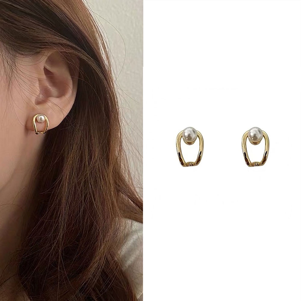 1pasang woman fashion punkstyle Geometris U-shaped Pearl Earrings mini ear stud Jewelry