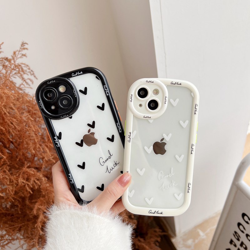 Puff Case iPhone 11 12 13 14 Pro Max 14 Plus Pretty Women's Cute Gifts Soft Casing Cover Black White Love Lucky