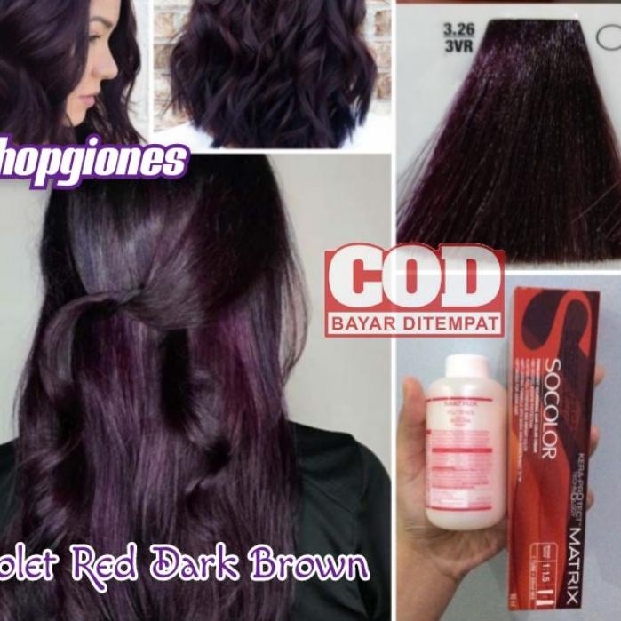 ♔ Cat Rambut Matrix Socolor 3.26 Violet dark Brown + Oxydant campuran ungu wonder spa keratin nutup 