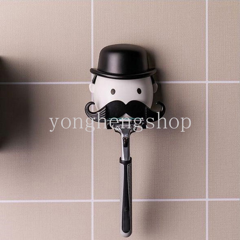 Kreatif Gentleman Moustache Shaped Razor Storage Rack Rak Cangkir Hisap Kait Yang Dipasang Di Dinding Alat Cukur Pemegang Organizer Kamar Mandi