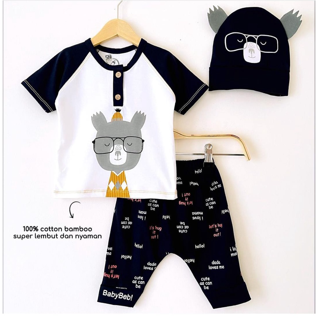 COD SETELAN BAJU ANAK BAYI LAKI-LAKI ATASAN DAN CELANA GRATIS TOPI USIA 0-9 BULAN KANCING DEPAN