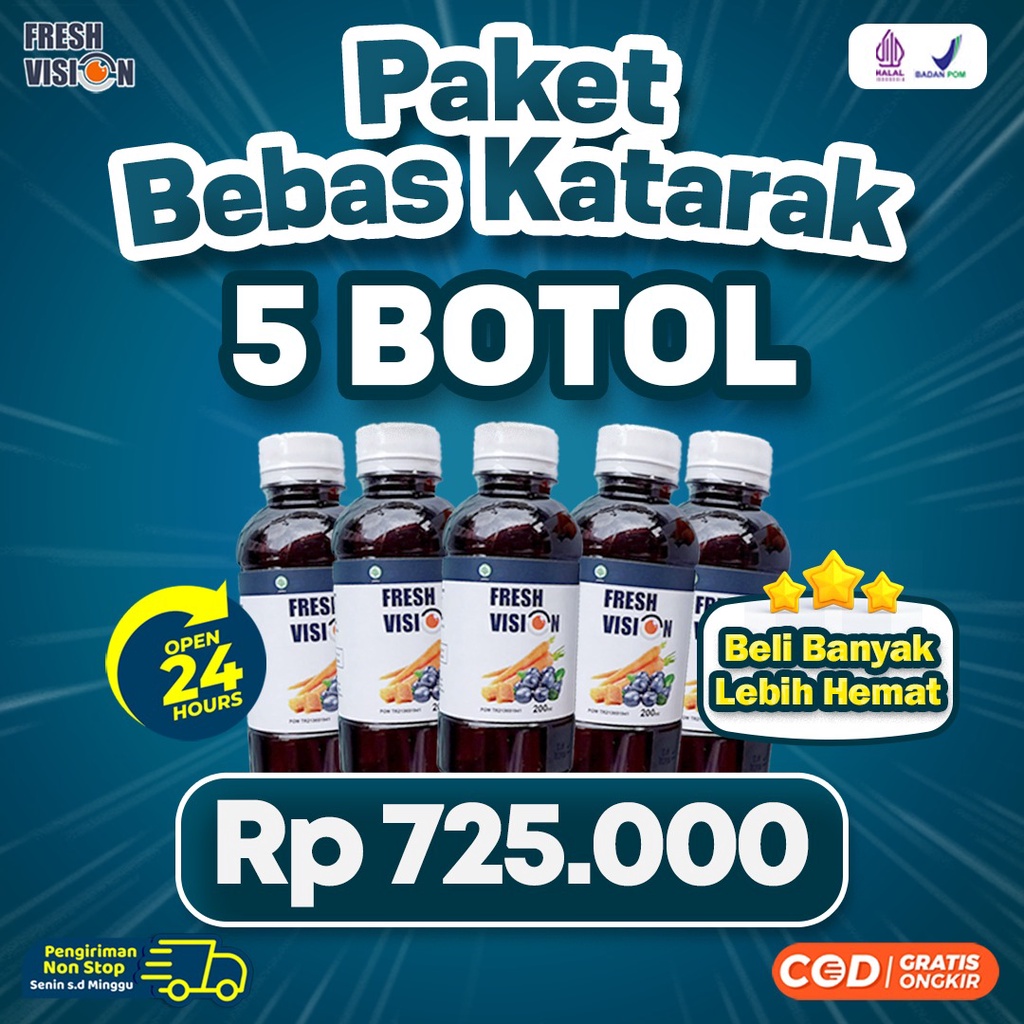 Paket Bebas Katarak Madu Fresh Vision 5 Botol - Suplemen Madu 100% Original Bantu Atasi Mata Minus Mines Penglihatan Buram Kabur Mata Mudah Lelah Kemerahan Kering Gatal Cegah Katarak Glukoma