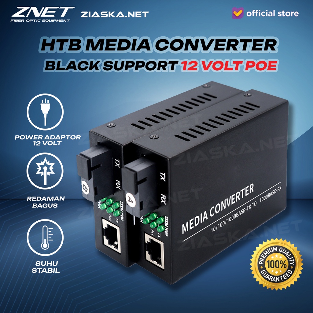 Black Converter Media Fiber Optik 100Mbps 20Km MCB100-110 ZN-1F1E side A  B dgn IC dan Adaptor Terba