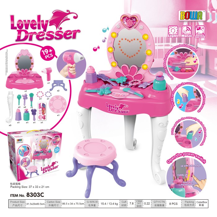 MAINAN ANAK PEREMPUAN MEJA RIAS LOVELY DRESSER BANGKU MUSIC LAMPU KADO