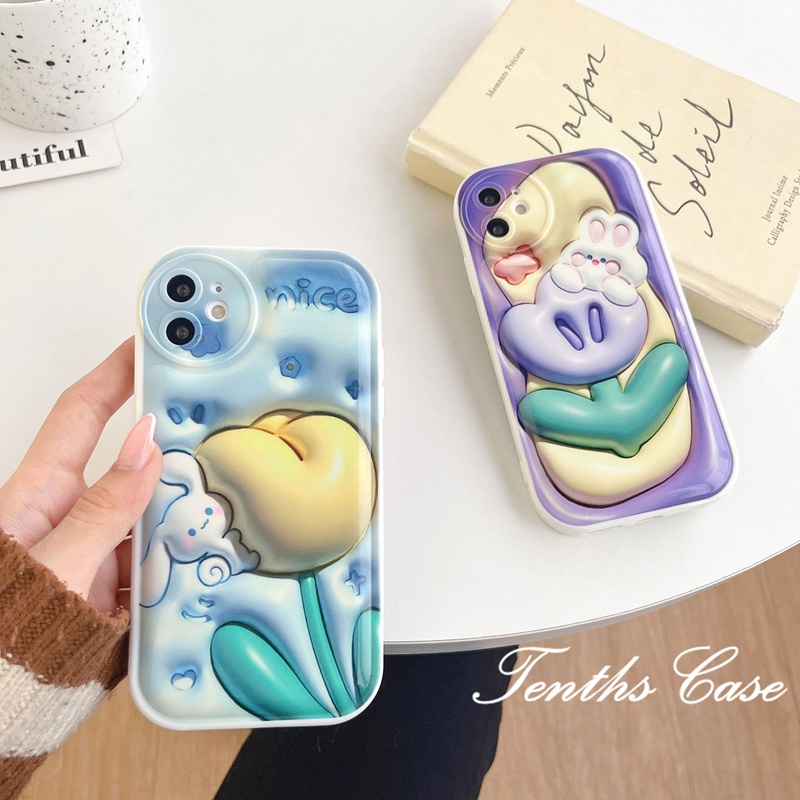 Untuk OPPO A78 A17 A17K A57 A77s A76 A96 A16 A16s A16k A15 A15s A54 A74 A55 A95 A94 A93 A53 A33 A32 A5 A9 A31 A3s A5s Reno8T 7Z 6 5 F11 F9 3D Vision Flower Rabbit Phone Case Sarung