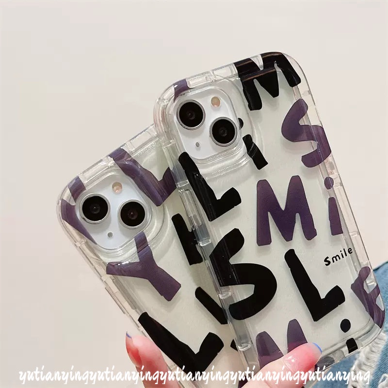 IPHONE Fashion Graffiti Simple Alfabet Inggris Lucky Case Kompatibel Untuk Iphone11 7 6 8 6S Plus 13 14 12 Pro MAX XR X XS MAX Airbag Shockproof Bening Lembut Anti Jatuh Cover