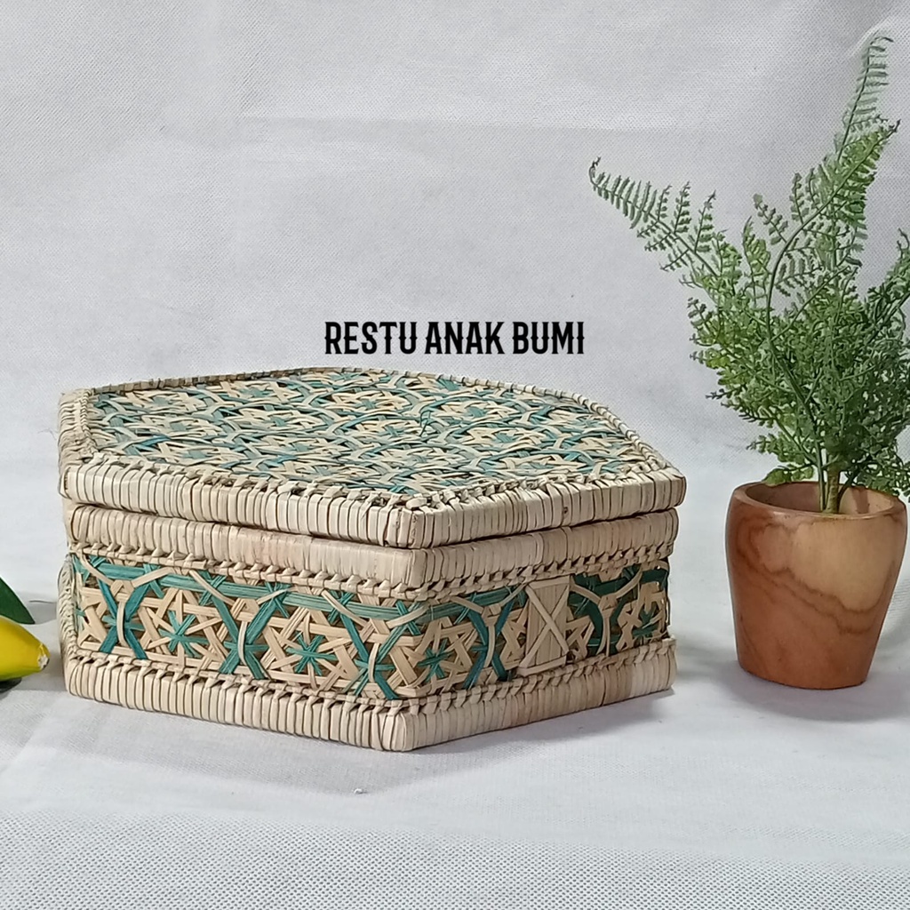 (A062) Hexsagonal Wadah Kue Segienam Motif Truntum 23x23cm | Hampers | Kotak | Wadah | Serahan | Had