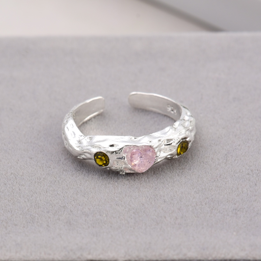 Manis Trendi Tekstur Tidak Teratur Cincin Untuk Wanita Gadis Cincin Terbuka Yang Dapat Disesuaikan Aksesoris Perhiasan Cincin Jari Cincin Berlian Merah Muda Hati Rings