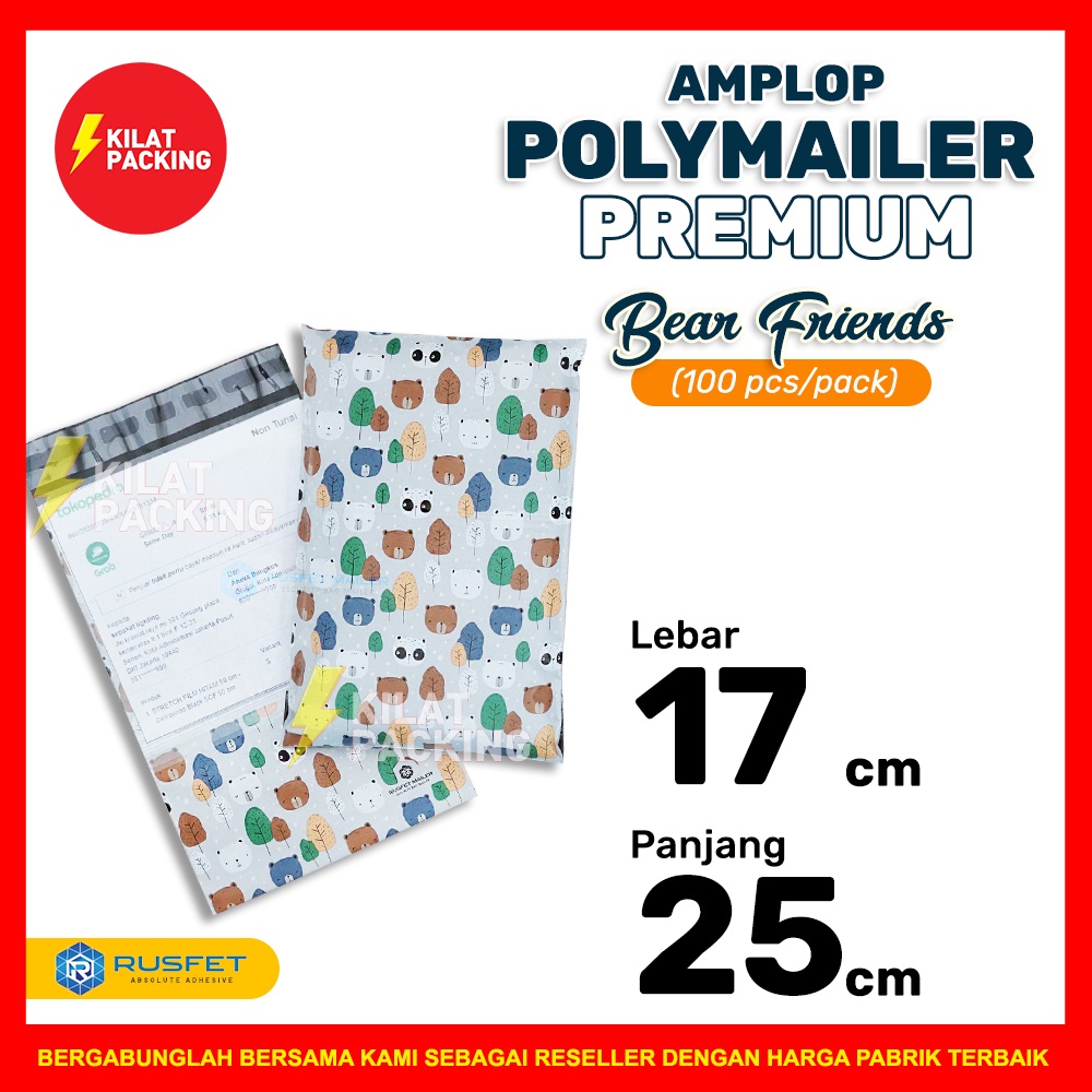 

POLYMAILER MOTIF BERUANG LUCU 17CM X 25CM / AMPLOP PLASTIK PACKING RUSFET PREMIUM TERMURAH - PACK
