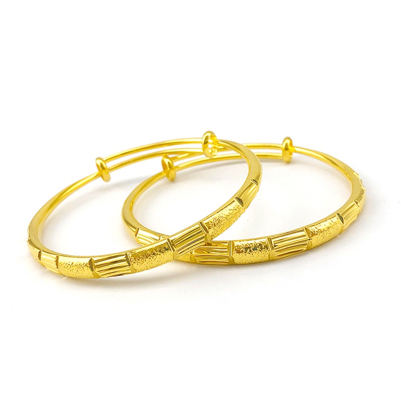 Goldkingdom Fashion Perhiasan Emas Asli Kadar 375Bangkok Aksesoris Ready Stock Wanita Tembaga Murni Gilt Vintage Bambu Matte Gelang Push-pull Gelang Dari Gas Mulia