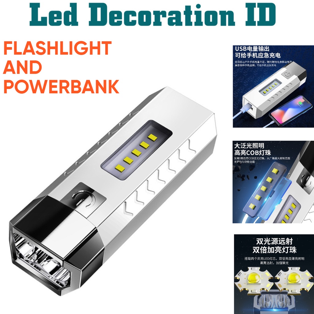 SENTER LED 2 MATA FLASHLIGHT DAN POWERBANK / POWERBANK / CAS USB