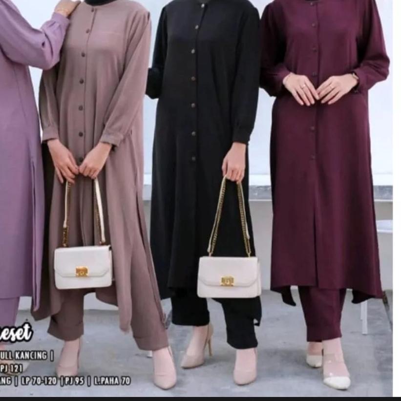 ♫ Stelan Long Tunik Cringkle Kemeja Kancing Depan Belakang || ONE SET LONG TUNIK CRINKLE DIVYA ONE S