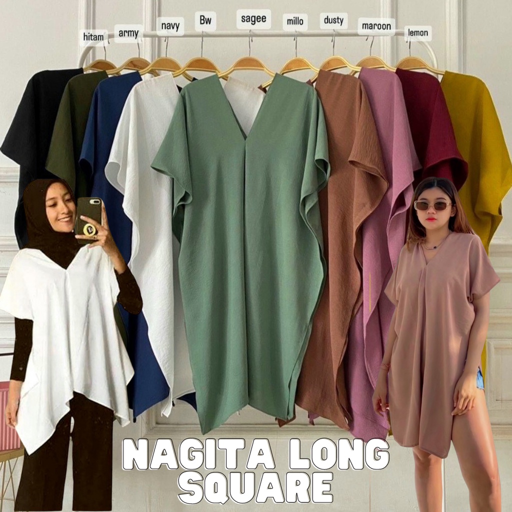 TERMURAH NAGITA LONG SQUARE CRINKLE AIRFLOW TOP ATASAN BLOUSE WANITA